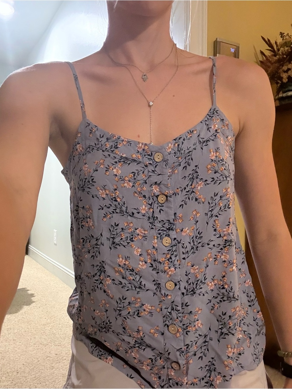 Women's Blue Floral Button-Front Cami Top